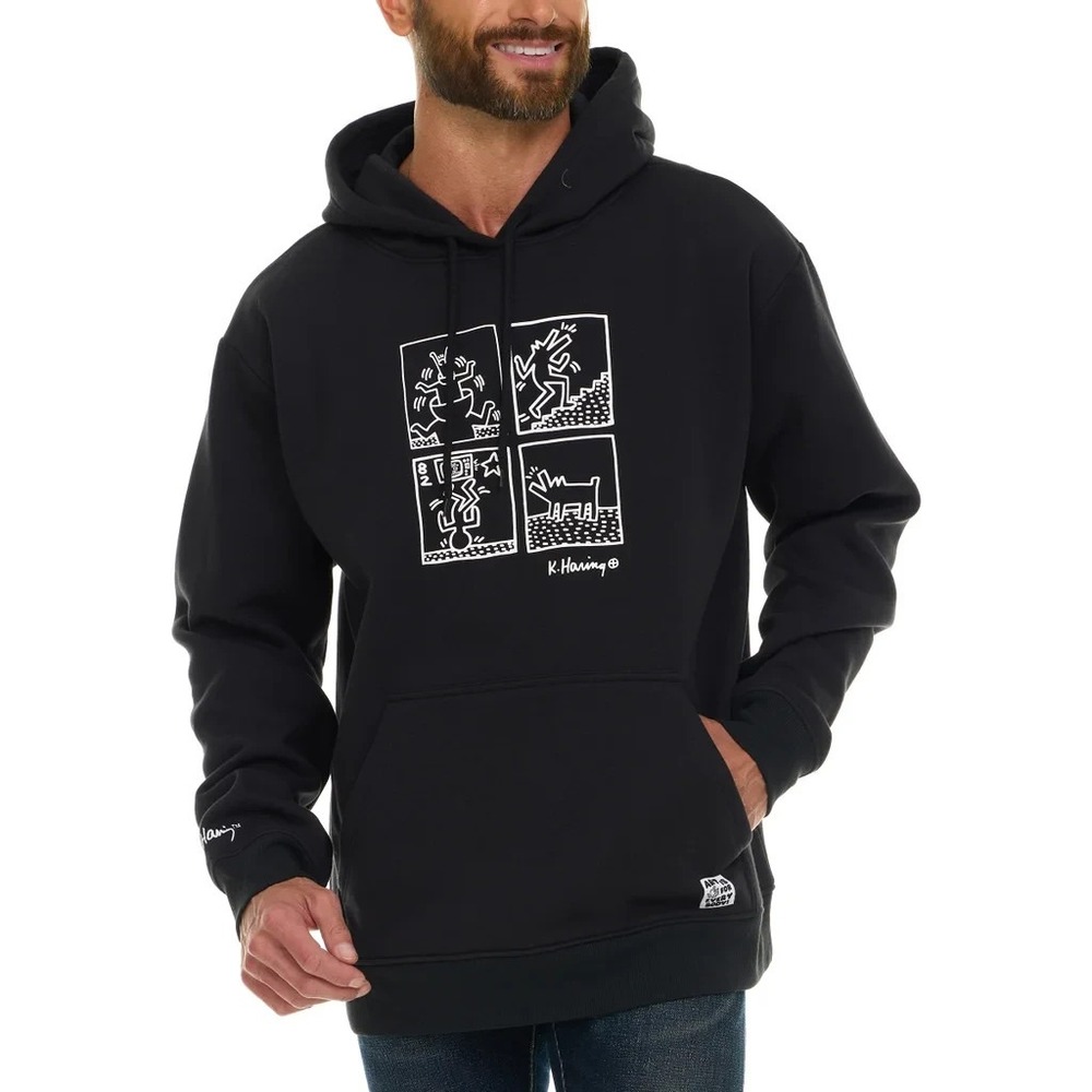 Keith Haring Men's Street Art Pullover Graphic Fleece Hoodie XL Black  NWT